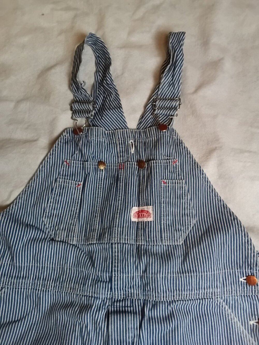 Vtg Round House Railroad Stripe Denim Bib Overalls Engineer USA 40x30 Button Fly